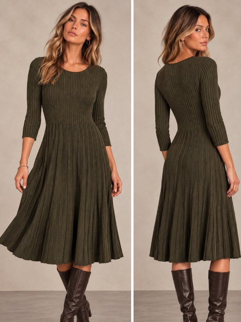 Eileen Fisher Knit Pleated Midi Dress Size Medium